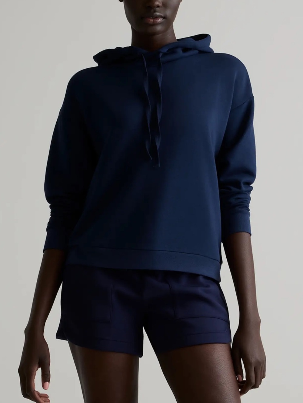 Quince Navy Super Soft Fleece Pullover Hoodie M